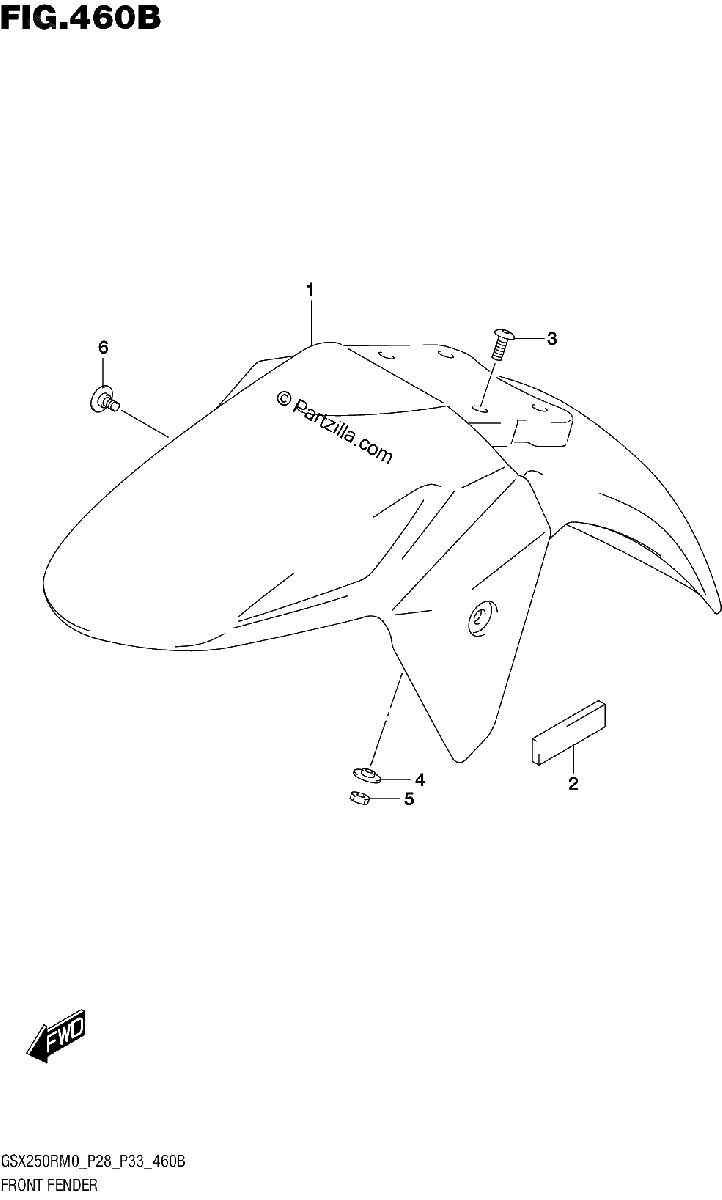 Diagrama de FRONT FENDER GSX250RM0 P33