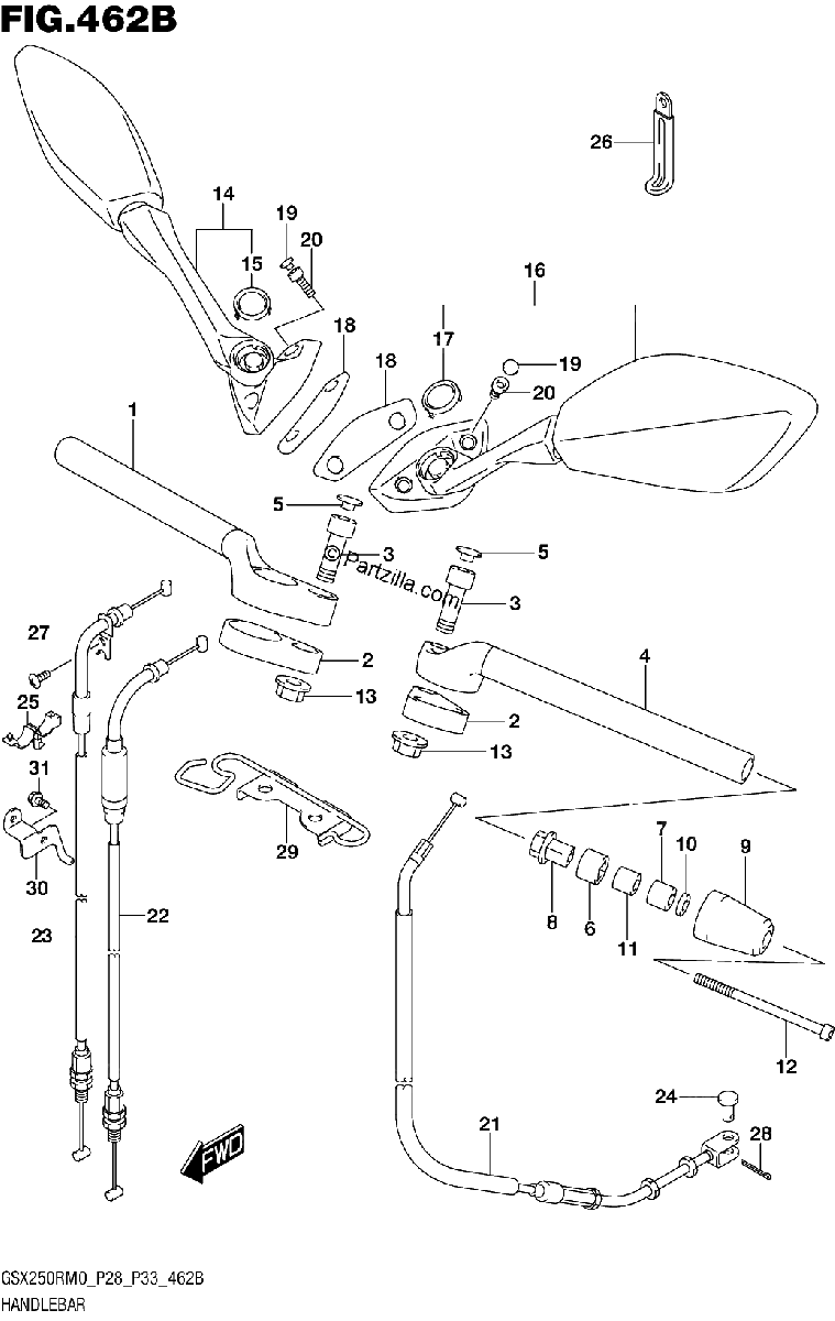 Diagrama de HANDLEBAR GSX250RM0 P33