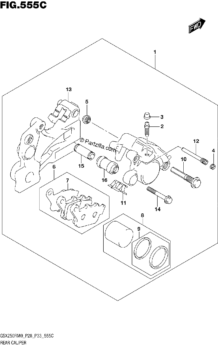 Diagrama de REAR CALIPER GSX250RAM0 P33