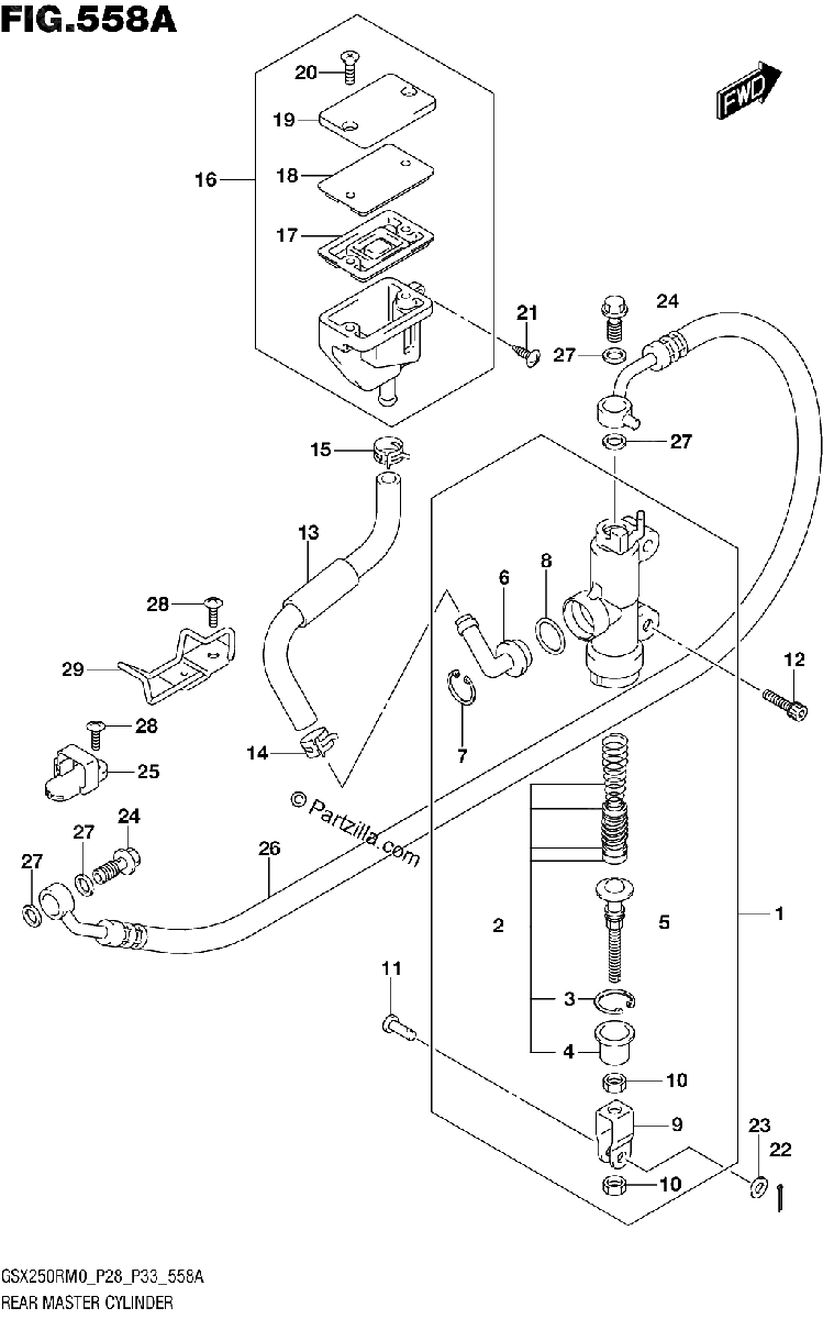 Diagrama de REAR MASTER CYLINDER GSX250RM0 P28
