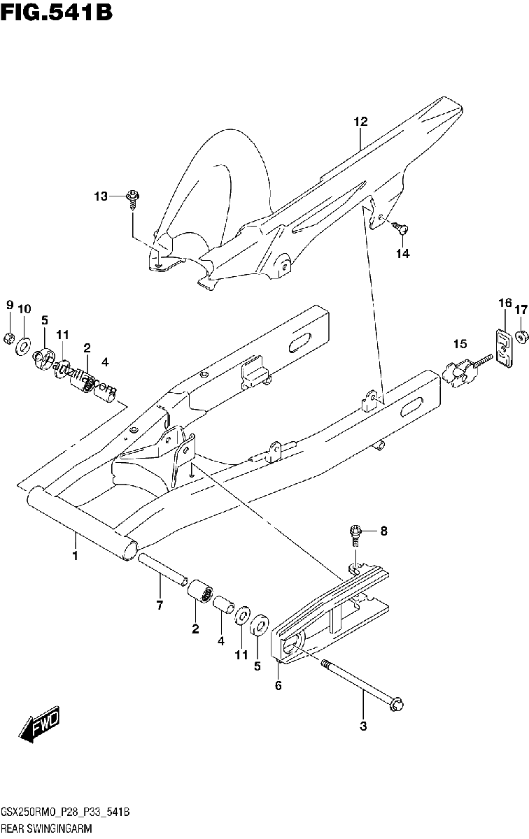 Diagrama de REAR SWINGINGARM GSX250RM0 P33