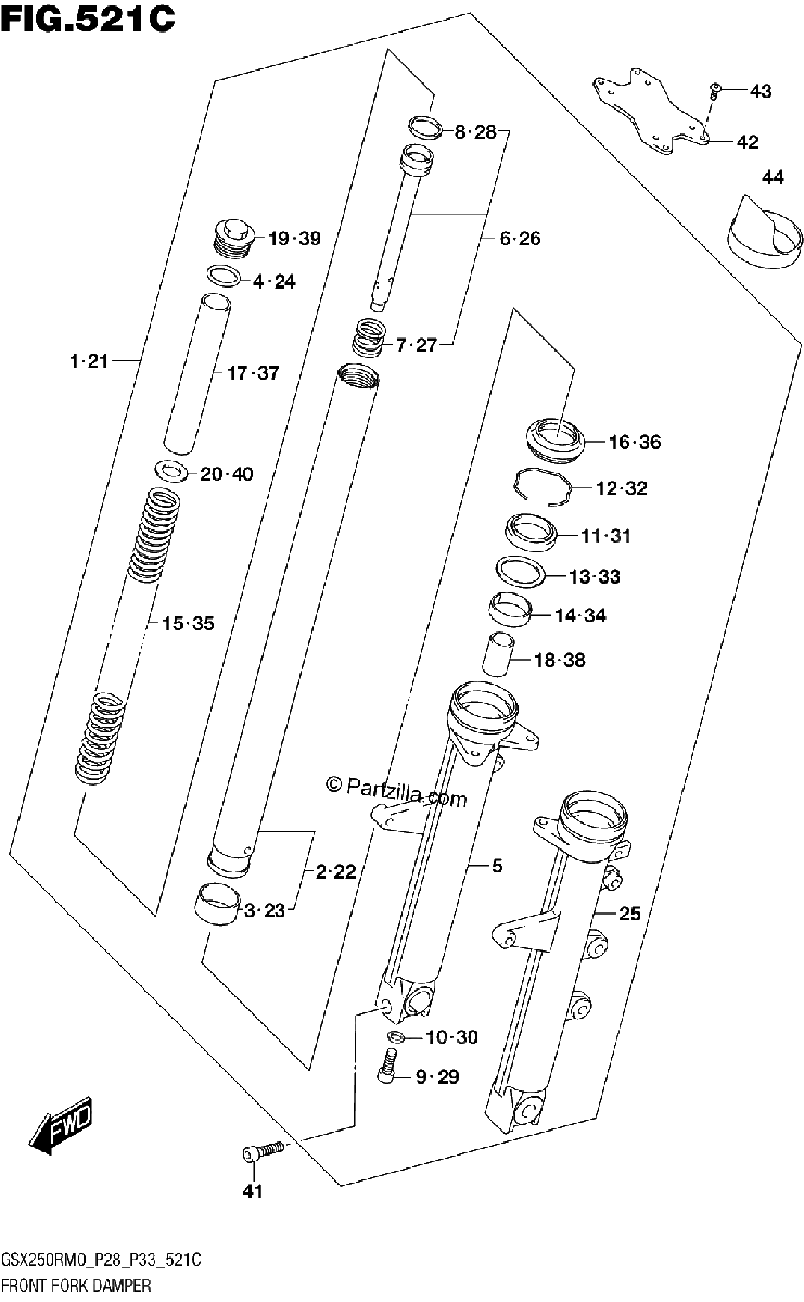 Diagrama de FRONT FORK DAMPER GSX250RAM0 P33