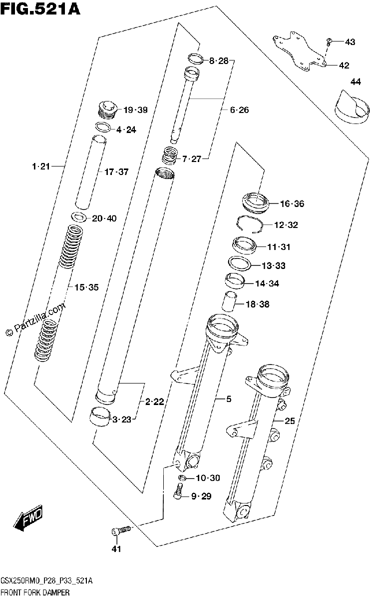Diagrama de FRONT FORK DAMPER GSX250RM0 P28