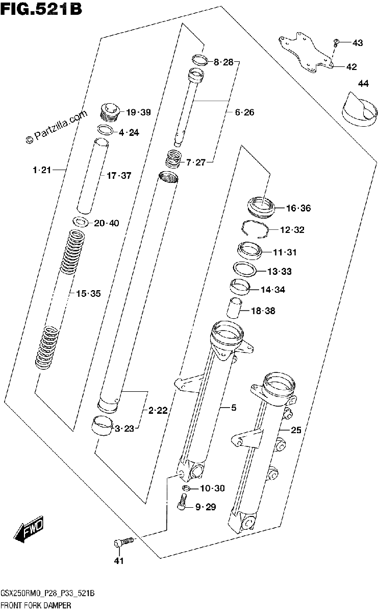 Diagrama de FRONT FORK DAMPER GSX250RM0 P33