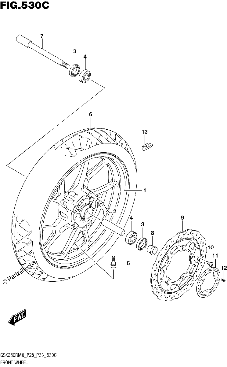 Diagrama de FRONT WHEEL GSX250RAM0 P33