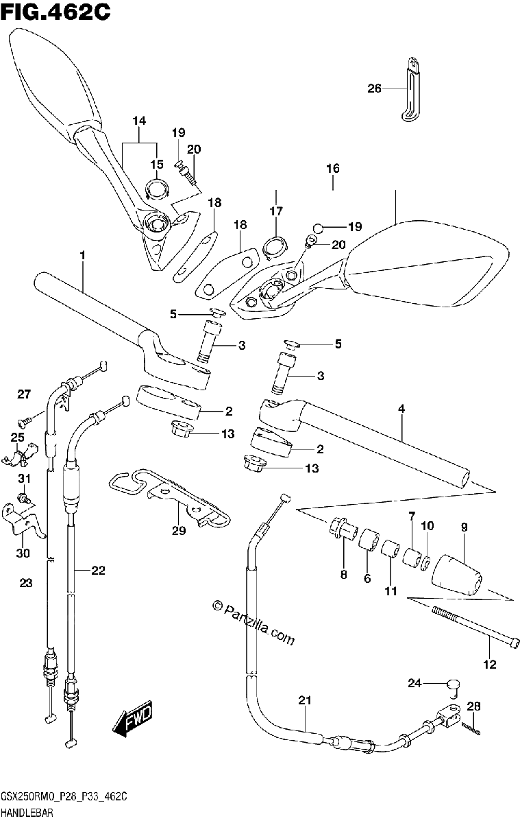 Diagrama de HANDLEBAR GSX250RAM0 P33