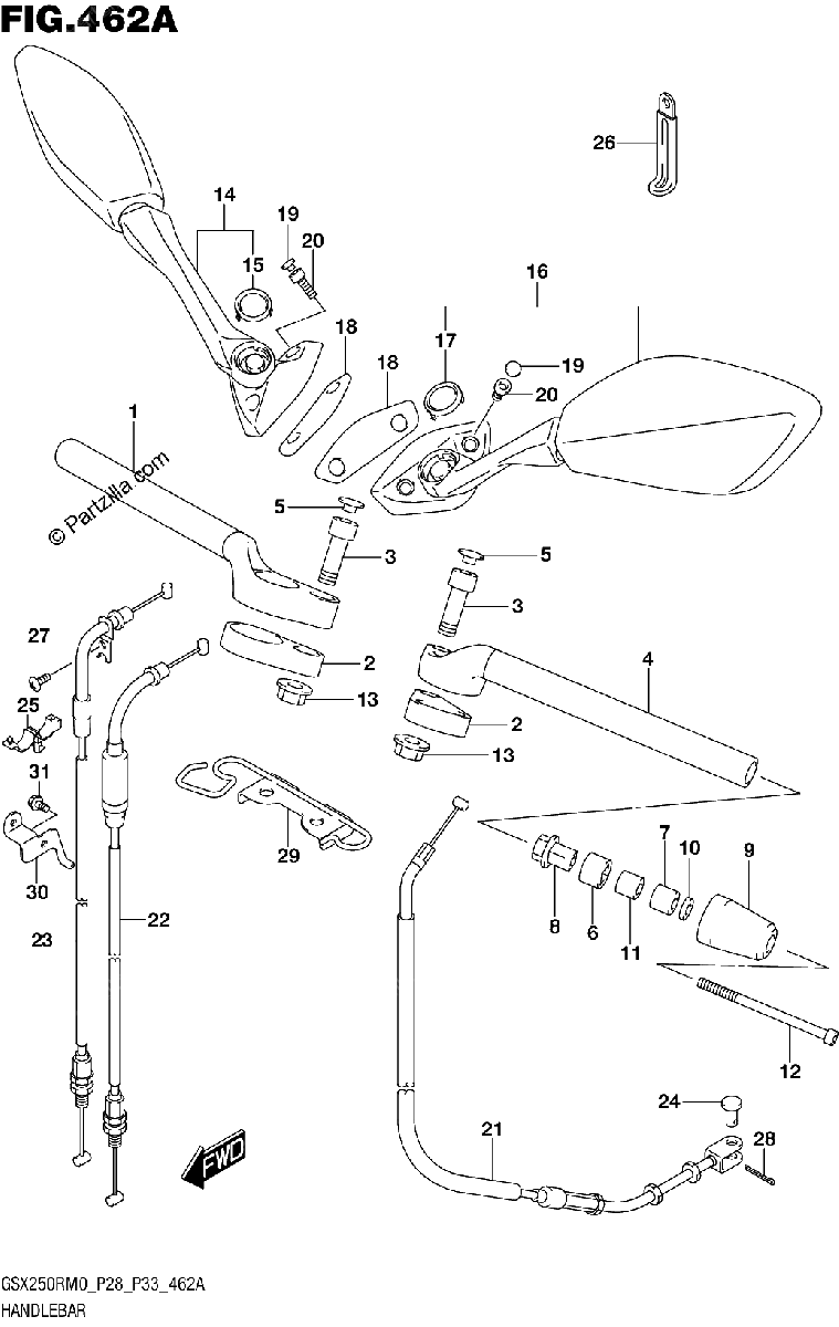 Diagrama de HANDLEBAR GSX250RM0 P28