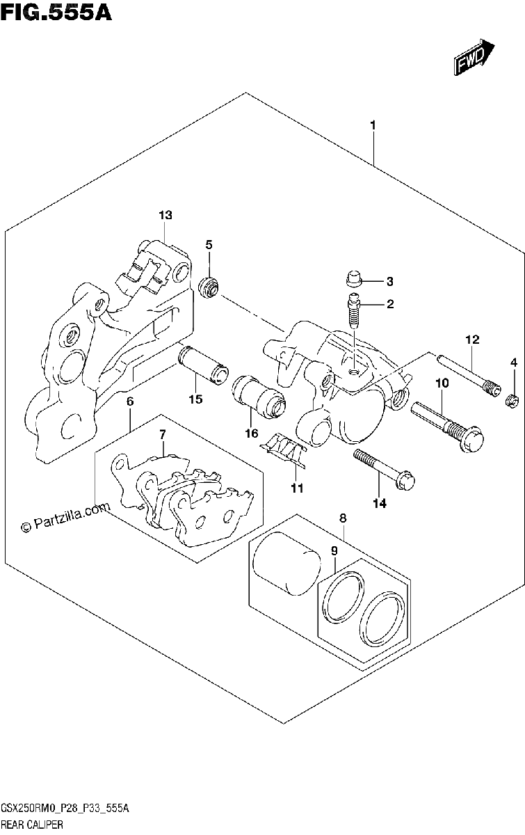 Diagrama de REAR CALIPER GSX250RM0 P28