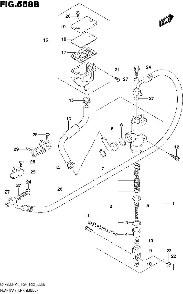 Diagrama de REAR MASTER CYLINDER GSX250RM0 P33