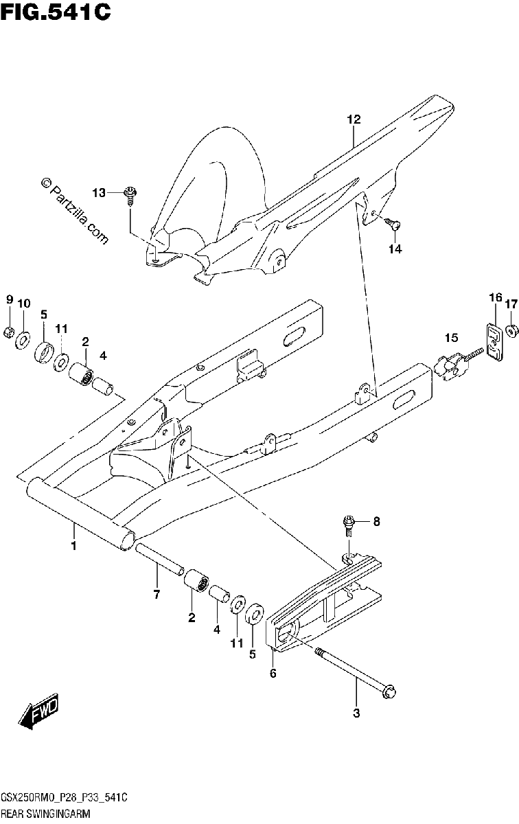 Diagrama de REAR SWINGINGARM GSX250RAM0 P33