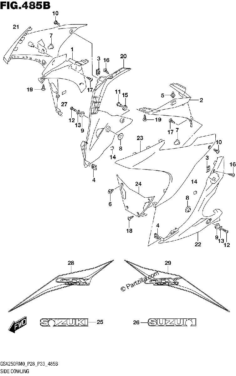 Diagrama de SIDE COWLING FOR BY7 BHM
