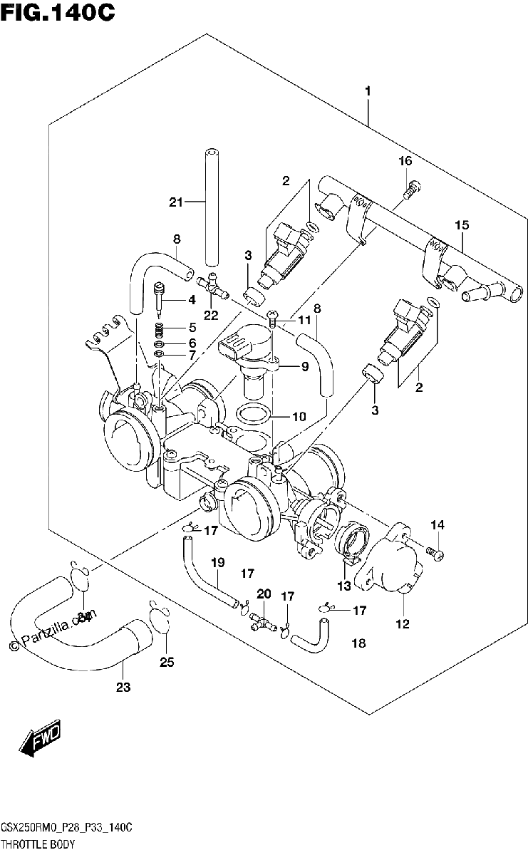 Diagrama de THROTTLE BODY GSX250RAM0 P33