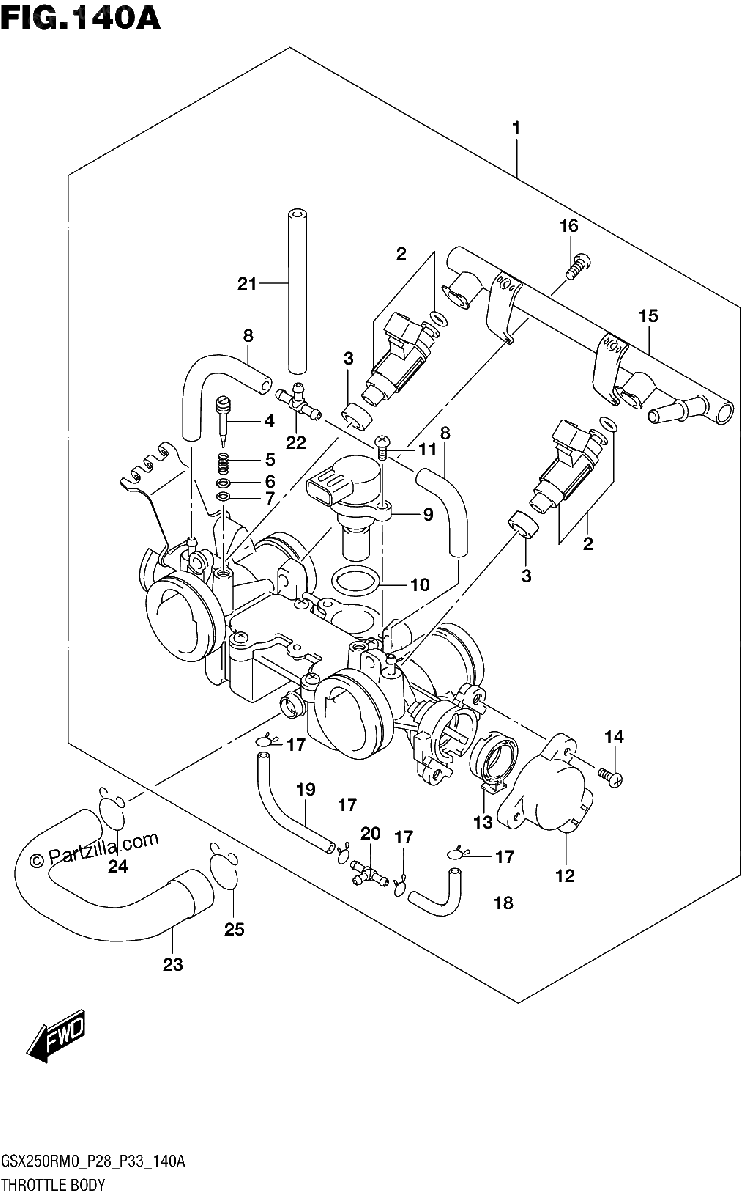 Diagrama de THROTTLE BODY GSX250RM0 P28