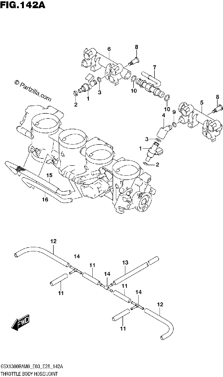 Diagrama de THROTTLE BODY HOSE JOINT E03 E28