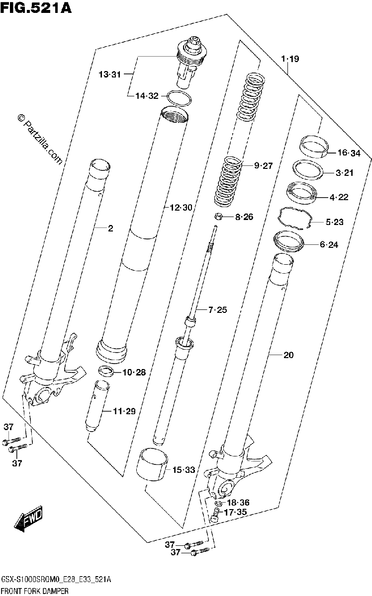 Diagrama de FRONT FORK DAMPER