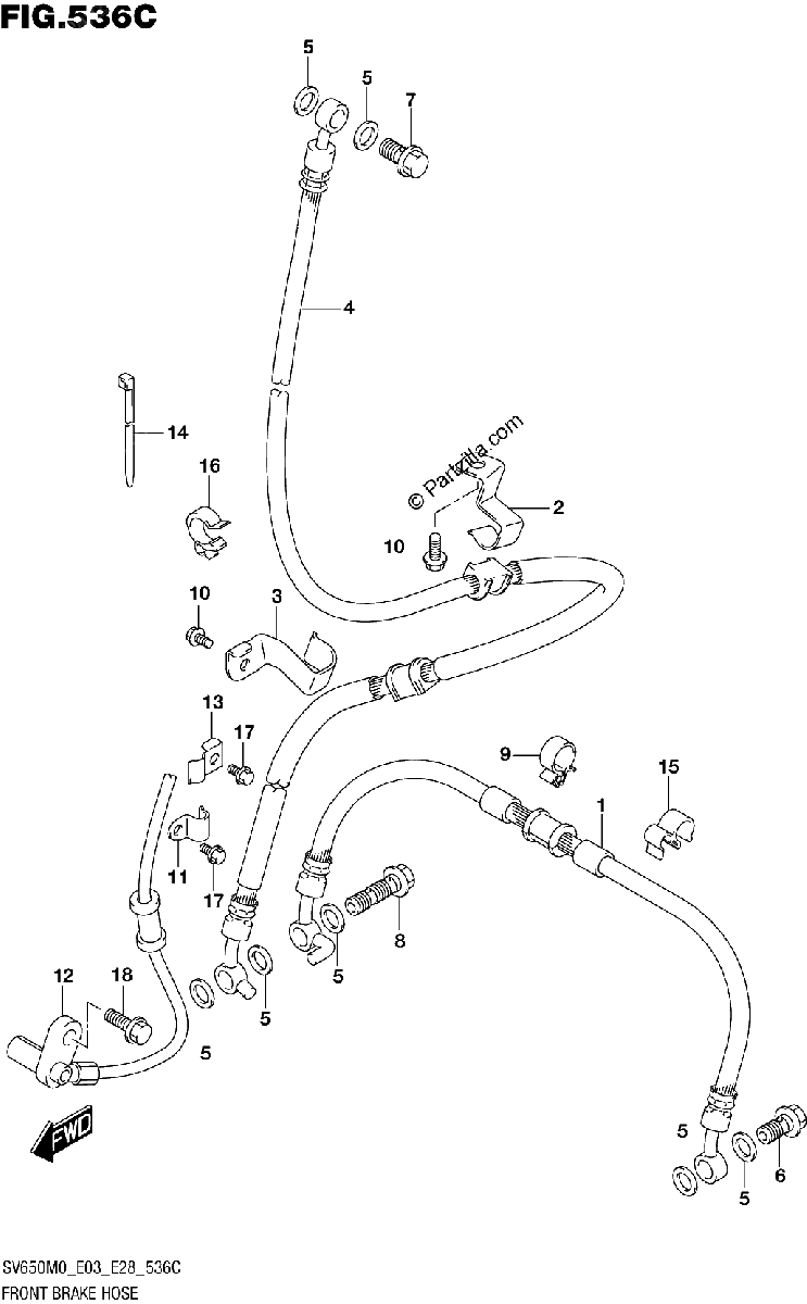 Diagrama de FRONT BRAKE HOSE SV650