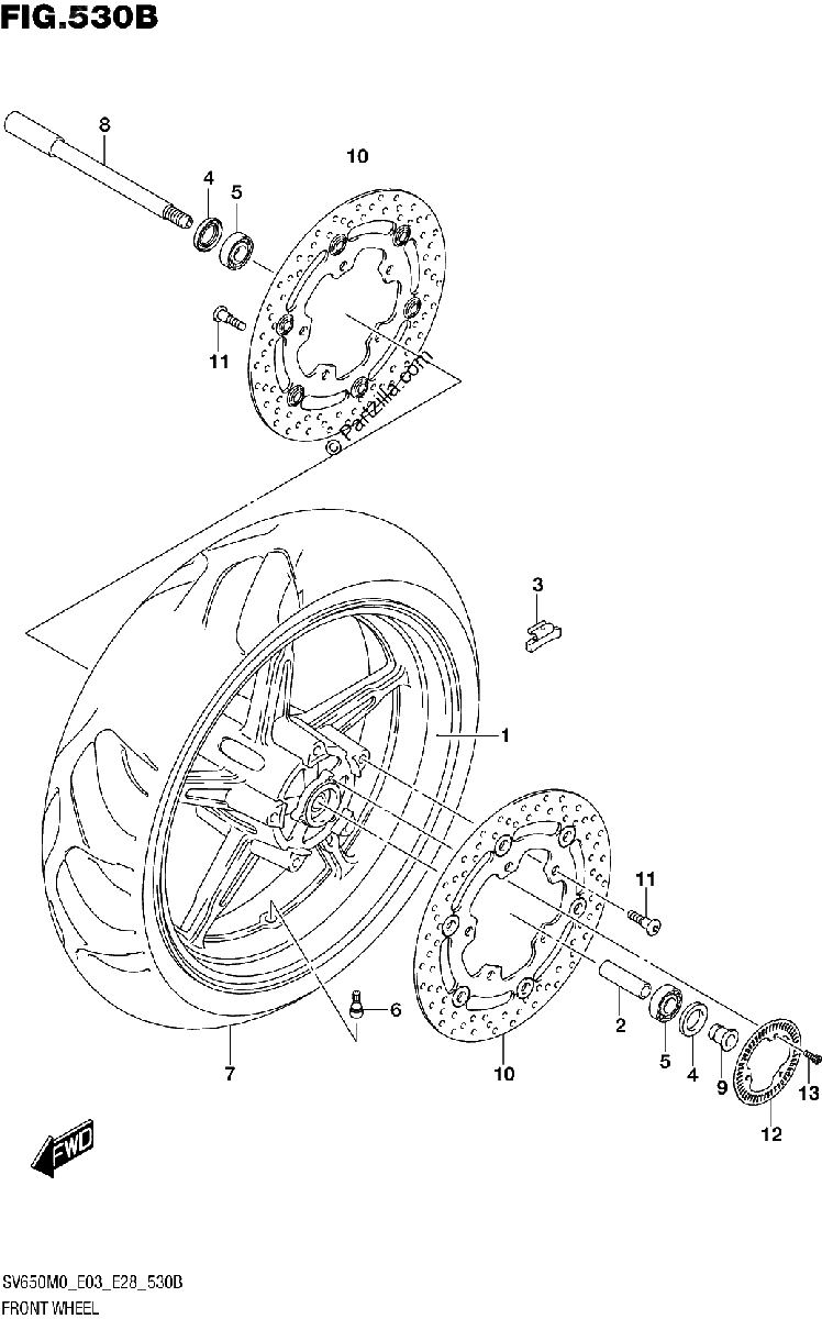 Diagrama de FRONT WHEEL SV650XA