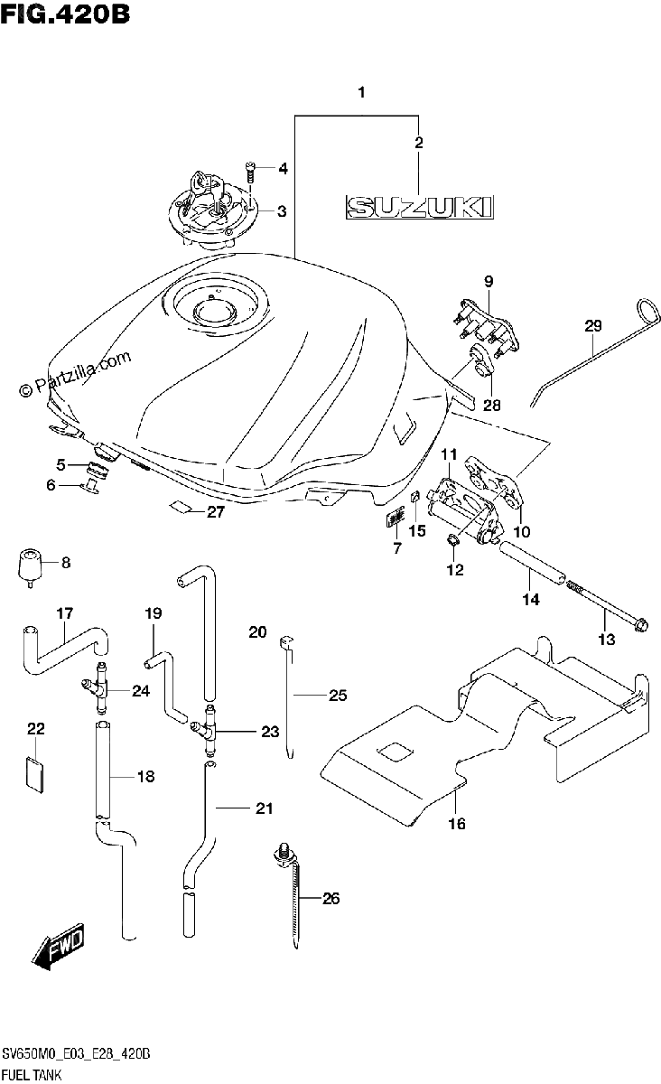 Diagrama de FUEL TANK SV650 SV650A E03 E28