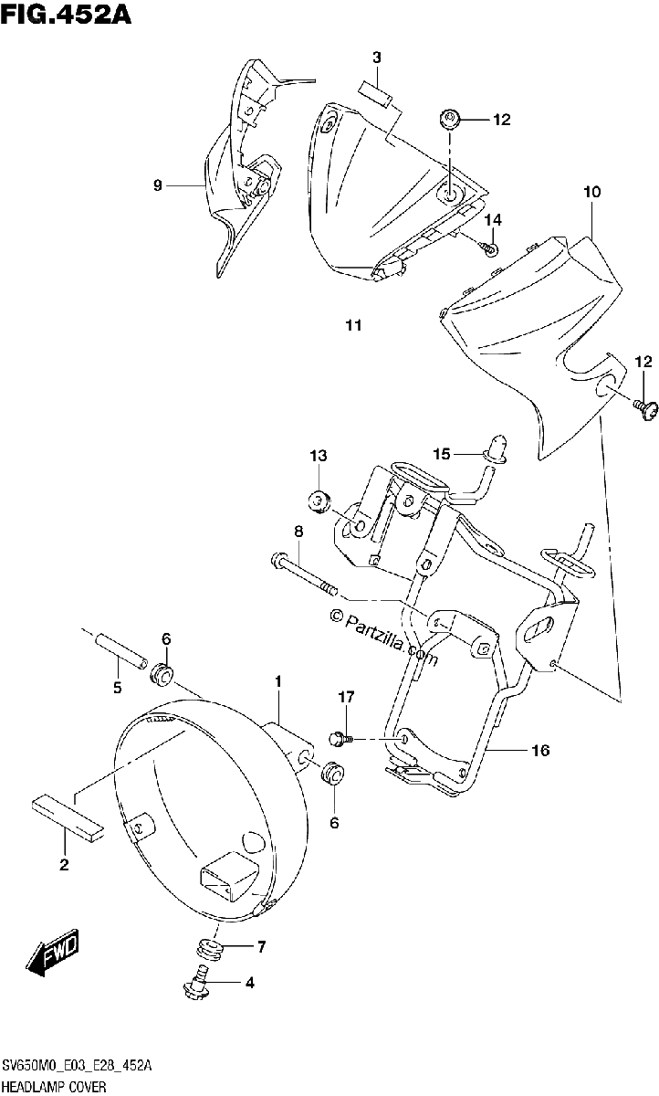 Diagrama de HEADLAMP COVER SV650 SV650A