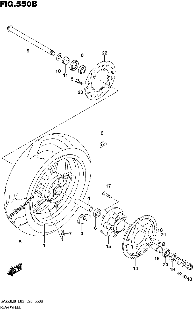 Diagrama de REAR WHEEL SV650