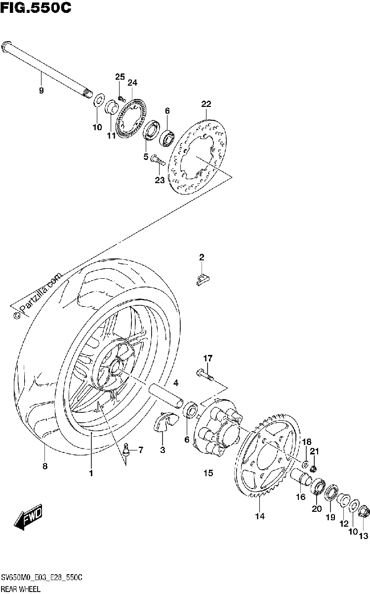 Diagrama de REAR WHEEL SV650XA
