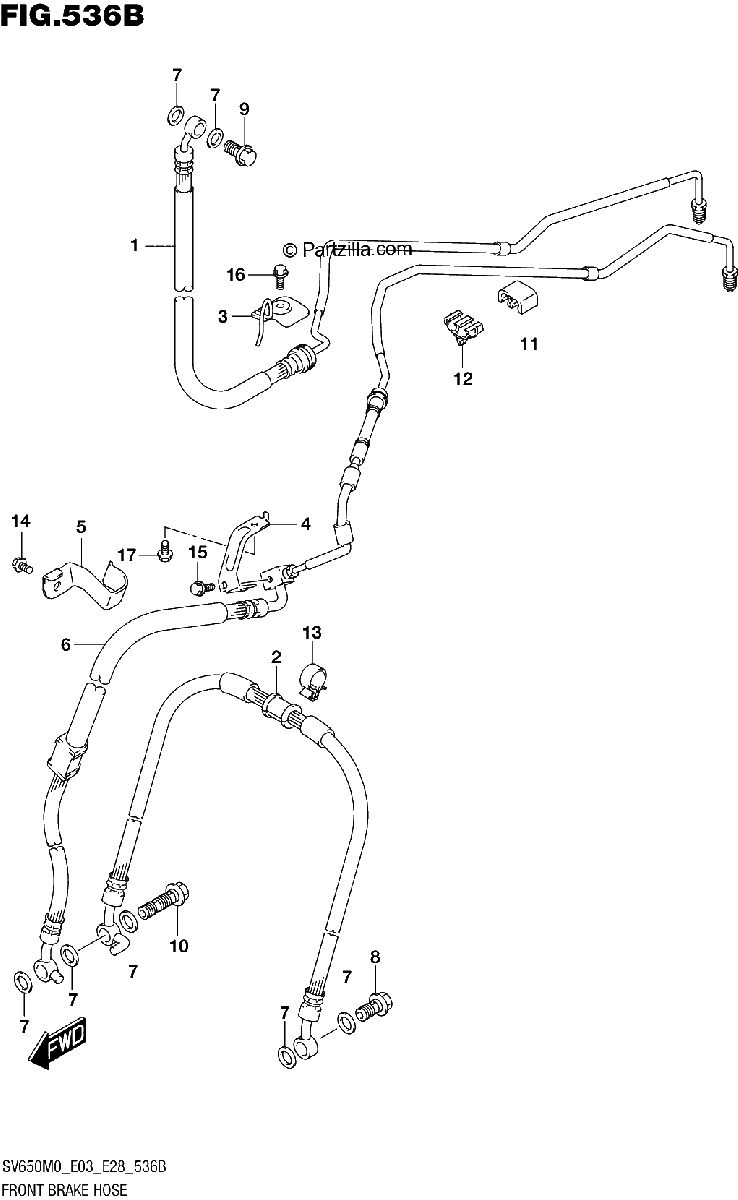 Diagrama de FRONT BRAKE HOSE SV650A