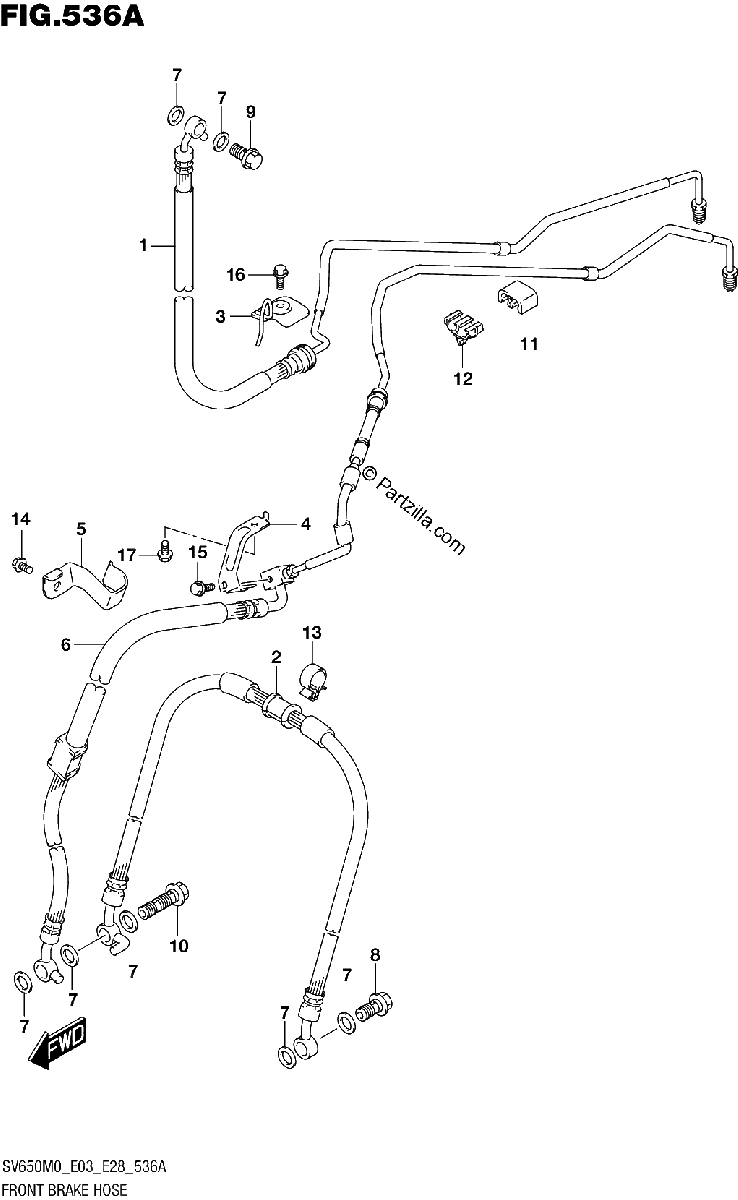 Diagrama de FRONT BRAKE HOSE SV650XA