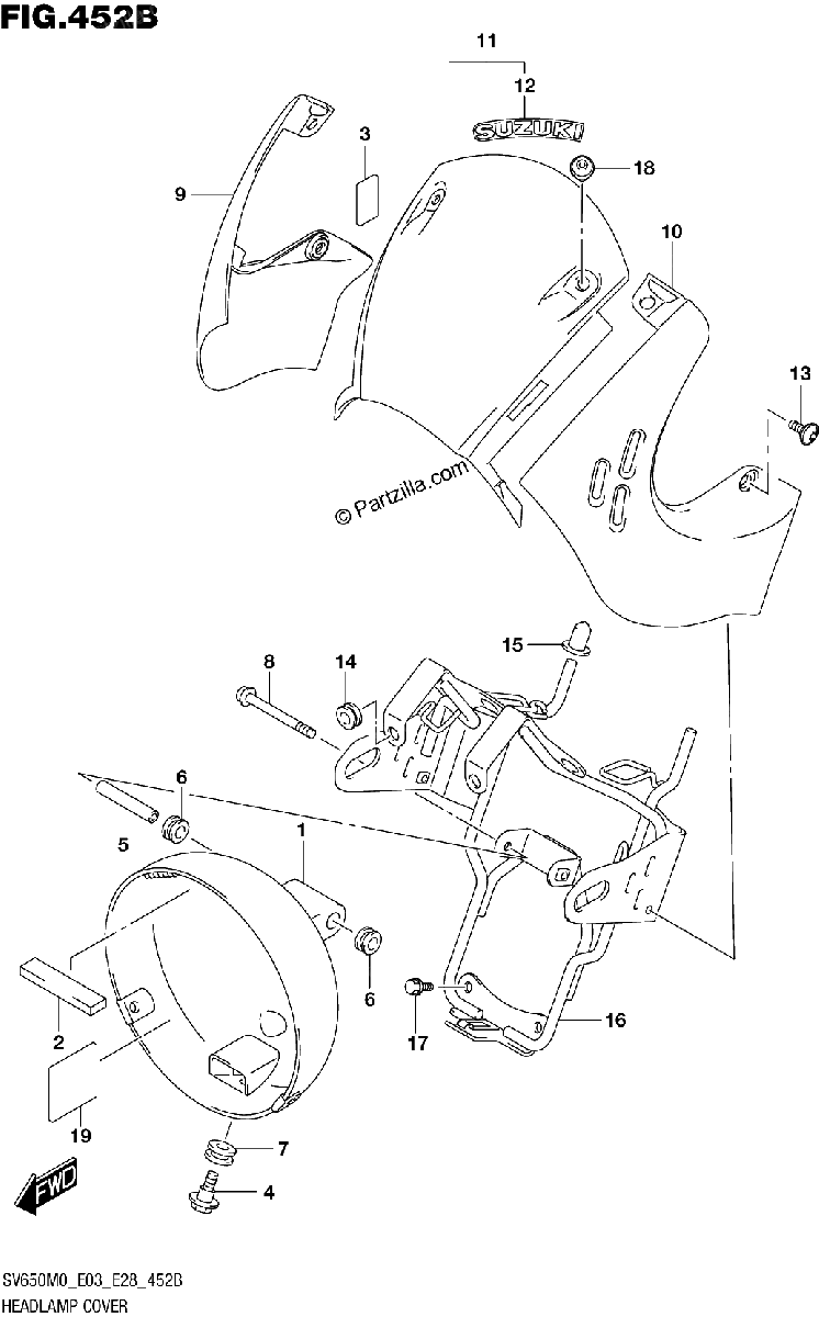 Diagrama de HEADLAMP COVER SV650XA