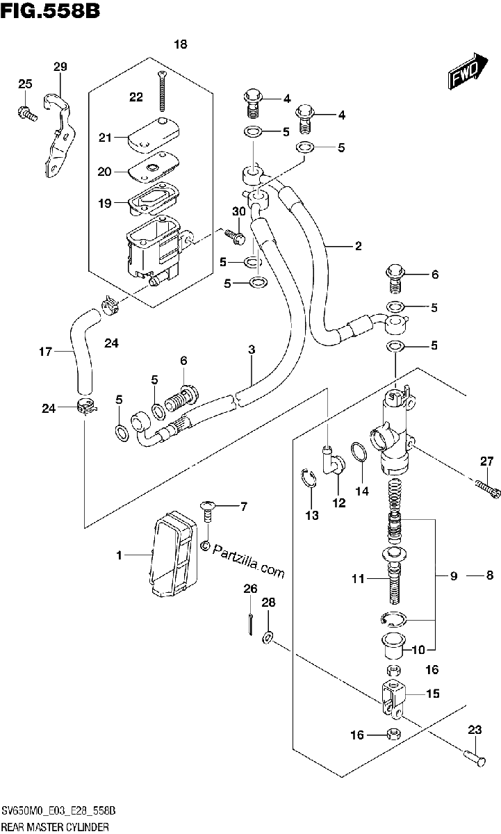 Diagrama de REAR MASTER CYLINDER SV650A SV650XA