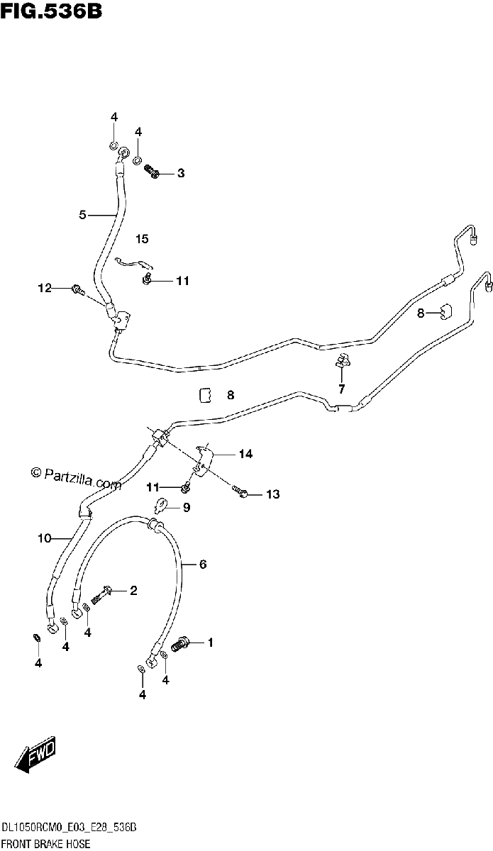 Diagrama de FRONT BRAKE HOSE DL1050RC