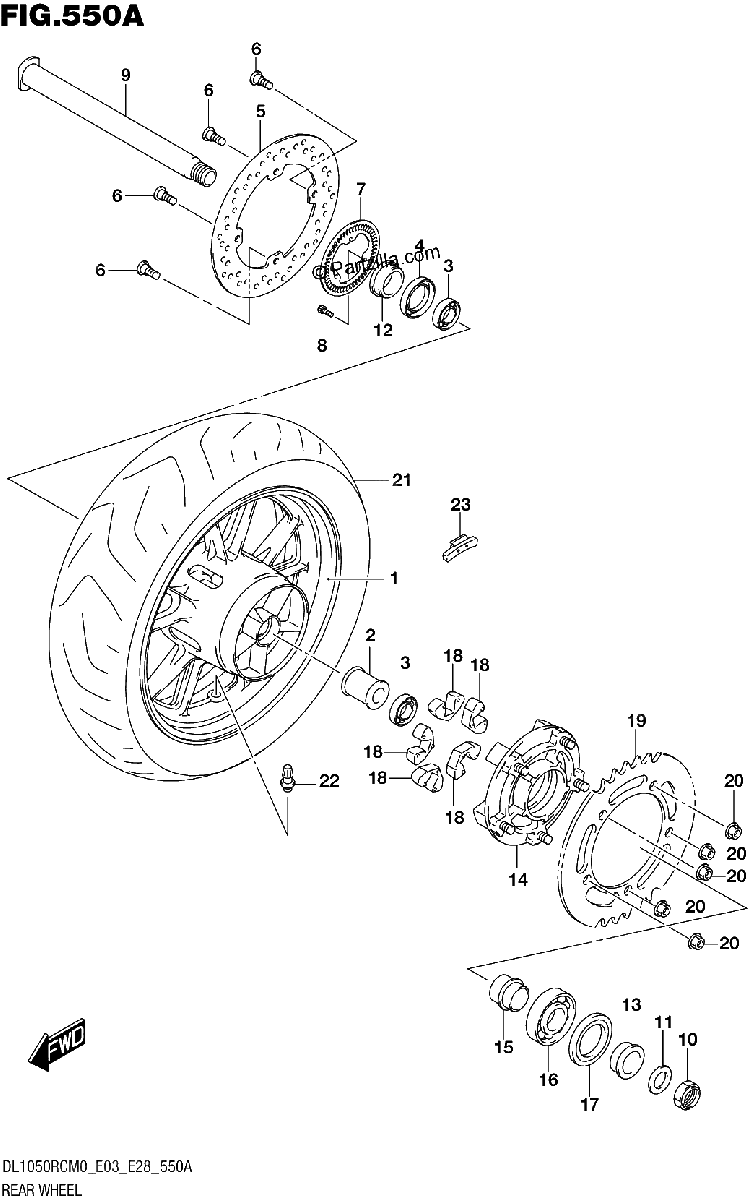 Diagrama de REAR WHEEL DL1050RQ