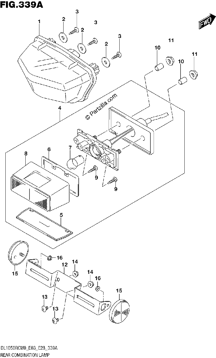Diagrama de REAR COMBINATION LAMP DL1050RQ