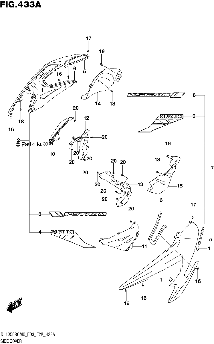 Diagrama de SIDE COVER DL1050RC