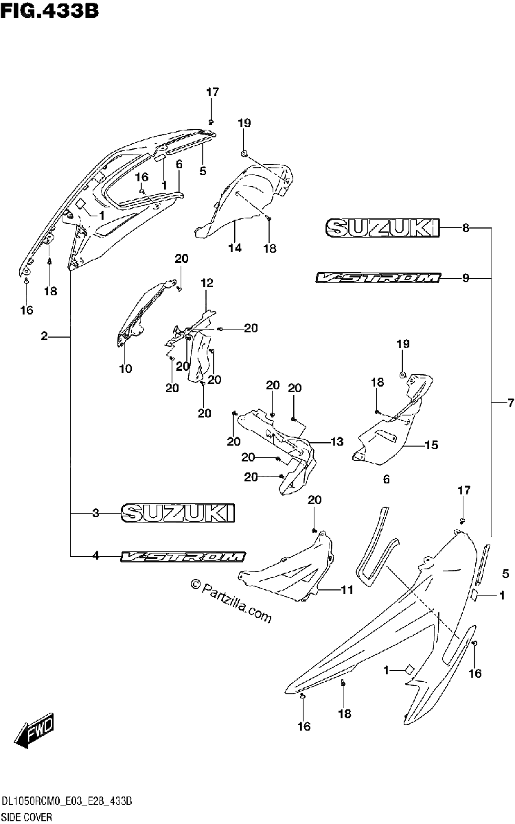 Diagrama de SIDE COVER DL1050RQ