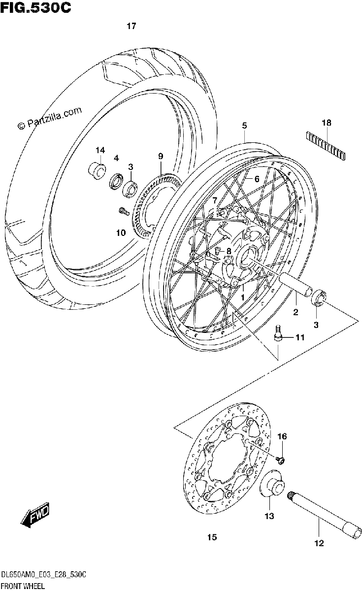 Diagrama de FRONT WHEEL DL650XA