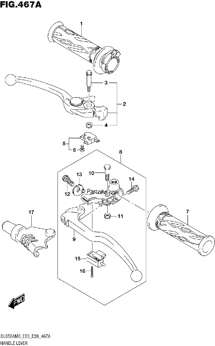 Diagrama de HANDLE LEVER DL650A