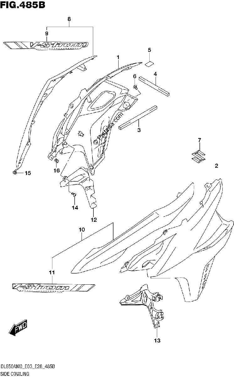 Diagrama de SIDE COWLING DL650XA