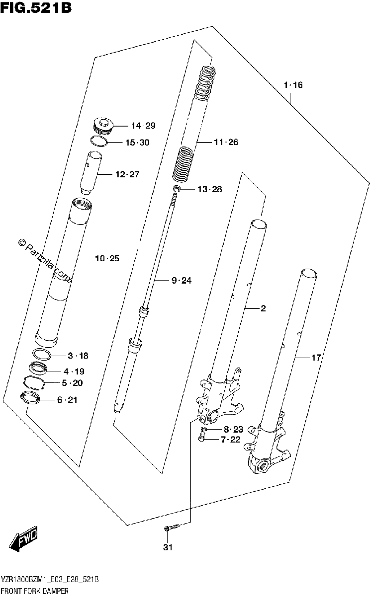 Diagrama de FRONT FORK DAMPER