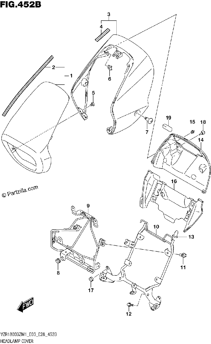 Diagrama de HEADLAMP COVER SEE NOTE 1A