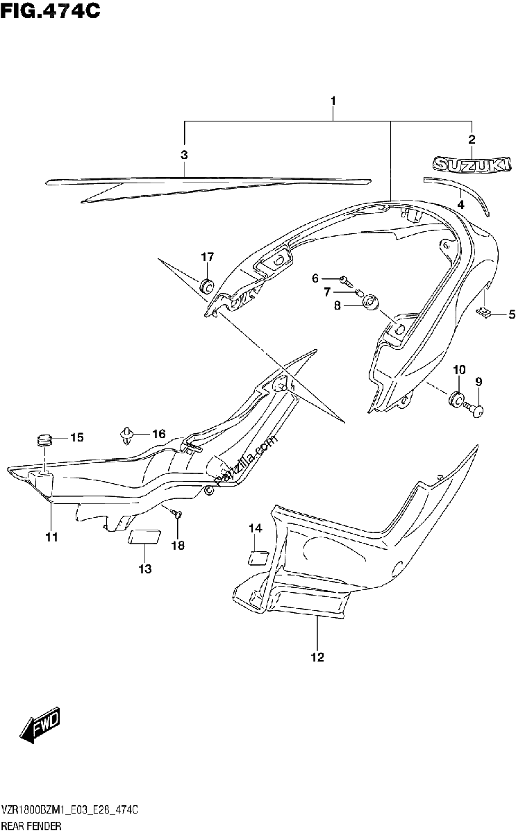 Diagrama de REAR FENDER SEE NOTE 1A
