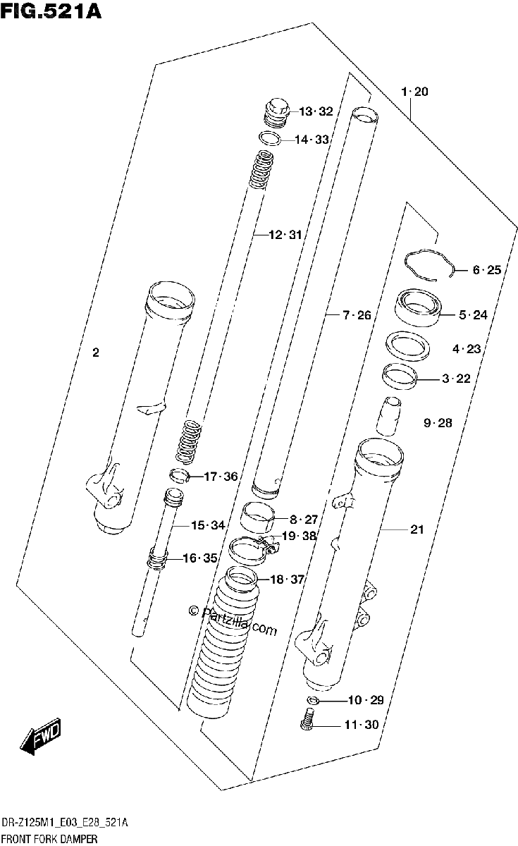 Diagrama de FRONT FORK DAMPER DR Z125