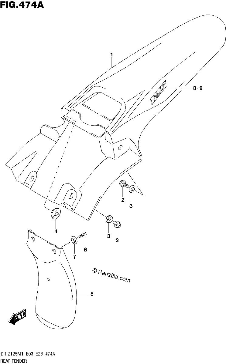 Diagrama de REAR FENDER DR Z125