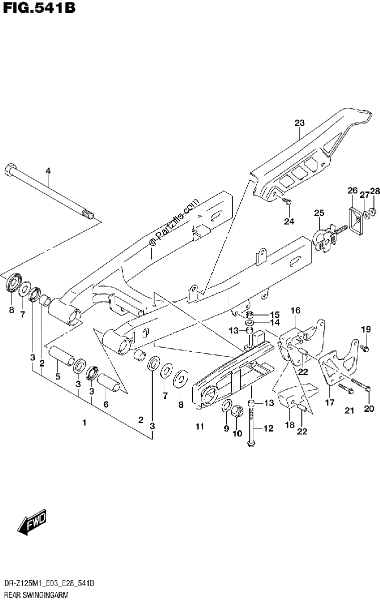 Diagrama de REAR SWINGINGARM DR Z125