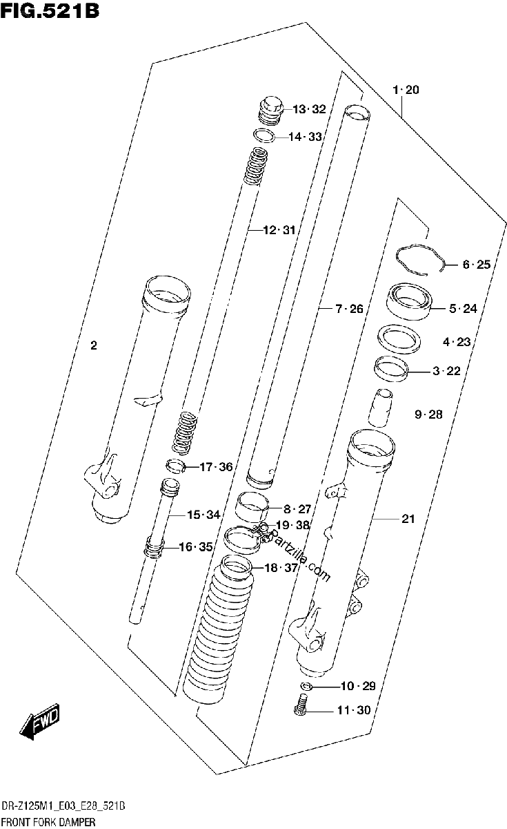 Diagrama de FRONT FORK DAMPER DR Z125L E03