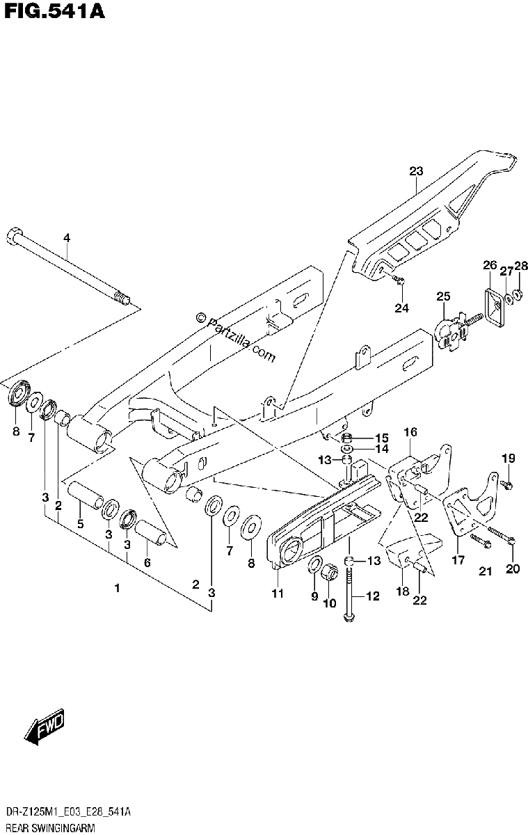 Diagrama de REAR SWINGINGARM DR Z125L