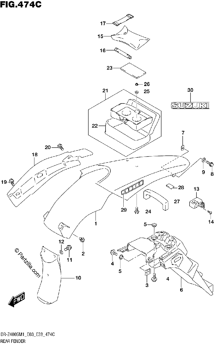Diagrama de REAR FENDER DR Z400S