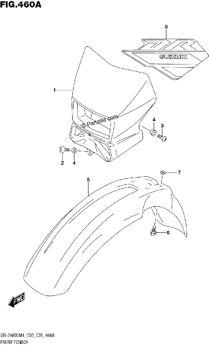 Diagrama de FRONT FENDER DR Z400S