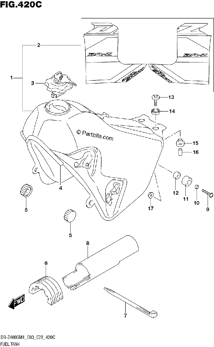 Diagrama de FUEL TANK DR Z400S E03 E28