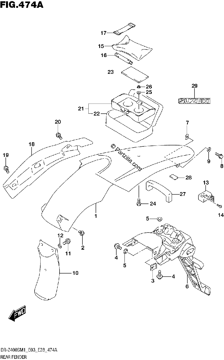 Diagrama de REAR FENDER DR Z400SM
