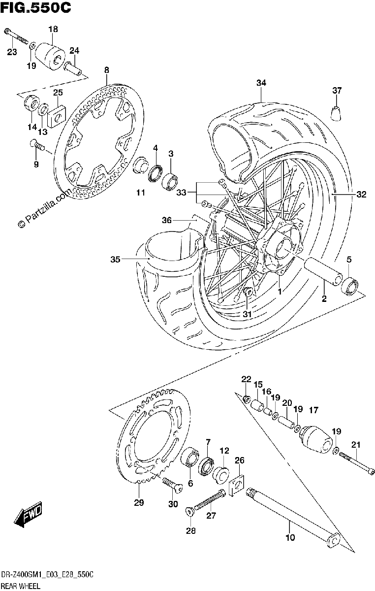 Diagrama de REAR WHEEL DR Z400SM